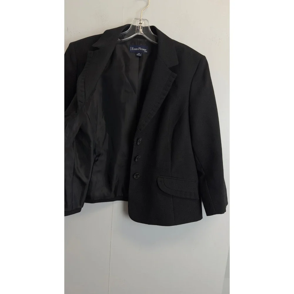Evan-Picone Black Textured‎ Ruffle Trim Blazer Jacket Petite 14P Professional